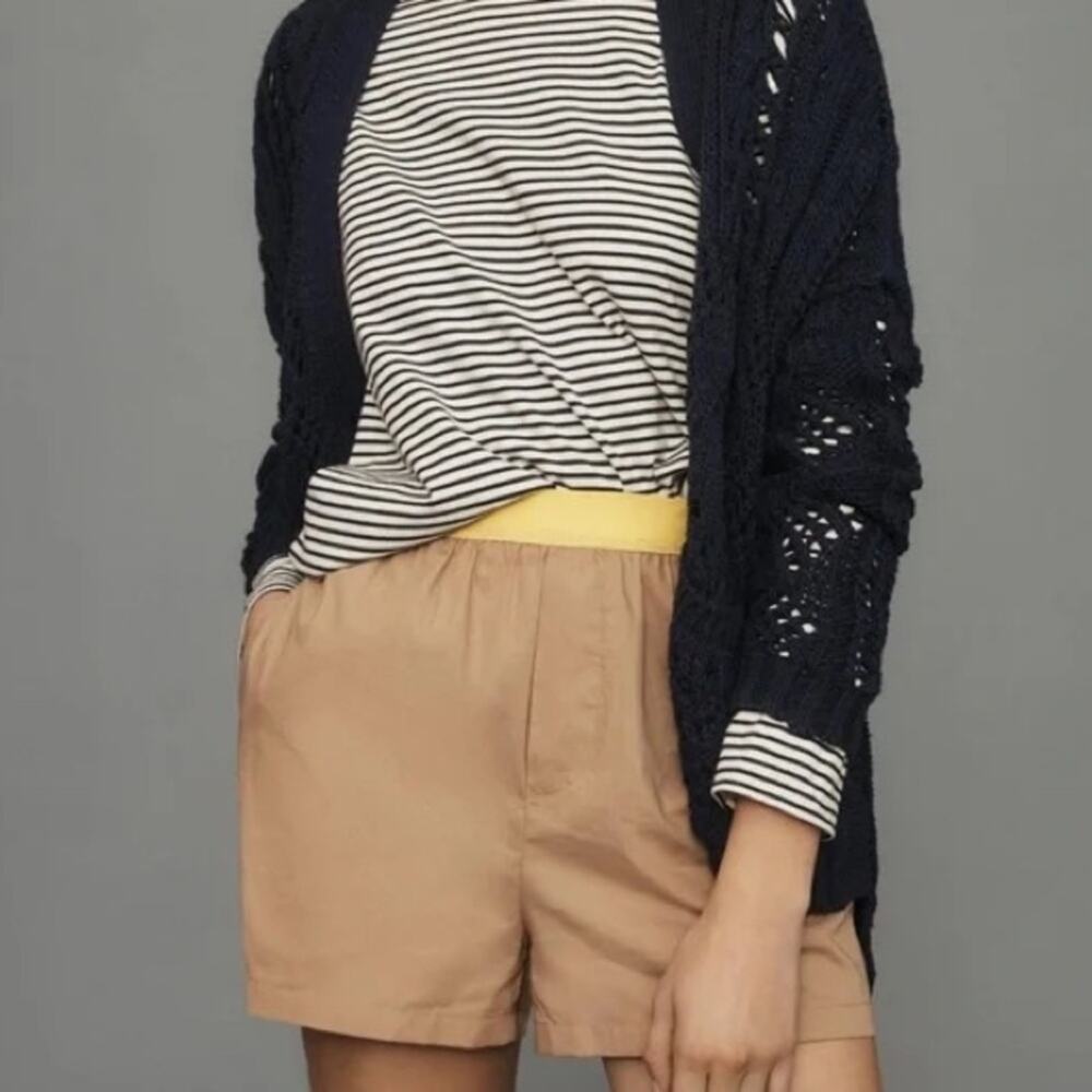 Anthropologie Colorblock Boxer Shorts 100% Cotton Tan High Waist Size Small